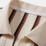 Waffle Stripe Johnny Collar Polo & Straight Leg Linen Pants