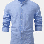 Seersucker Striped Stand Collar Shirt