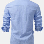 Seersucker Striped Stand Collar Shirt & Straight Leg Linen Pants
