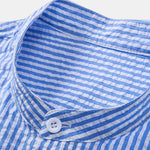 Seersucker Striped Stand Collar Shirt & Straight Leg Linen Pants