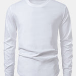 Basic Long Sleeve Cotton Arc Hem T-Shirt