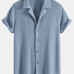 Textured Cuban Shirt & Linen Cotton Blend Drawstring Shorts
