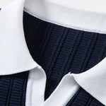 Contrast Textured Johnny Collar Knit Polo & Slim Fit Tapered Trousers