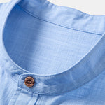 Contrast Trim Linen Look Stand Collar Shirt