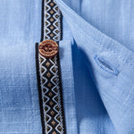 Contrast Trim Linen Look Stand Collar Shirt