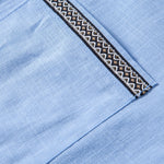 Contrast Trim Linen Look Stand Collar Shirt