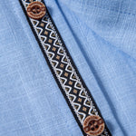 Contrast Trim Linen Look Stand Collar Shirt