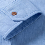 Contrast Trim Linen Look Stand Collar Shirt