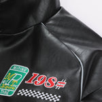 Fleece Lined Embroidery Leather Racing Jacket