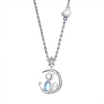 Cat Moon Sterling Silver Necklace