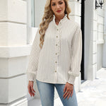 Vintage Loose Striped Puff Long Sleeve Blouse (US Only)