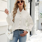 Vintage Loose Striped Puff Long Sleeve Blouse (US Only)