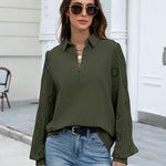 Zeagoo Women's Button Blouse Elegant Casual Tunic Shirt Embroidery Long Sleeve Collared Loose Tops (US Only))