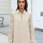 Zeagoo Women's Button Blouse Elegant Casual Tunic Shirt Embroidery Long Sleeve Collared Loose Tops (US Only))