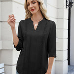Zeagoo V Neck Tunic Blouse for Women 3/4 Sleeve Textured Floral Lace Panel Shirt (US Only)