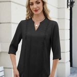 Zeagoo V Neck Tunic Blouse for Women 3/4 Sleeve Textured Floral Lace Panel Shirt (US Only)