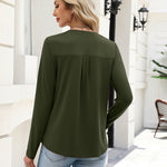 Zeagoo V Neck Solid Lace Trim Long Sleeve Top (US Only)