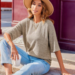 Zeagoo Ribbed Knit Short Sleeve Casual Tunic Tops