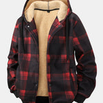 Teddy Lined Button Up Flannel Plaid Hooded Coat
