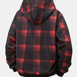 Teddy Lined Button Up Flannel Plaid Hooded Coat