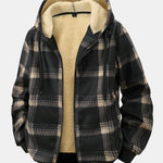 Teddy Lined Zip Up Flannel Plaid Hooded Coat