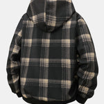 Teddy Lined Zip Up Flannel Plaid Hooded Coat