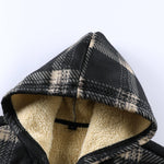 Teddy Lined Zip Up Flannel Plaid Hooded Coat