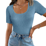 Zeagoo Short Sleeve Square Neck Slim Fitted Tops
