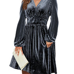 Zeagoo Velvet Dress V-Neck Long Sleeve Stretch Mini Dress