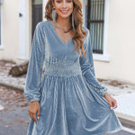 Zeagoo Velvet Dress V-Neck Long Sleeve Stretch Mini Dress