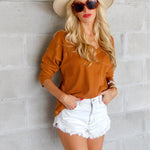 Zeagoo Women Waffle Knit Tops Casual Long Sleeve Shirts Solid Color V Neck Shirt