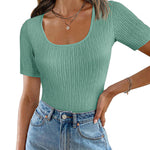 Zeagoo Short Sleeve Square Neck Slim Fitted Tops