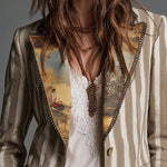 Sara - Blazer Bohemio a Rayas con Cuello Estampado