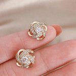 Golden Spiral Flower Crystal Stud Earrings