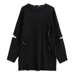 Round Neck Dark Ripped Sweater