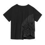 Casual Round Neck Irregular Stitching Pleated T-shirt
