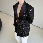 Sequined Lapel Loose Solid Color Suit Jacket