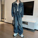 American Retro Washed Denim Jacket Machete Trousers Two-piece Suit