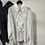 Vintage Pleated Embossed French Loose Hollow Breathable Shirt