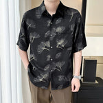 Ice Silk Drape Lapel Floral Shirt