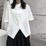 Slanted Buttoned Solid Color Irregular Shirt