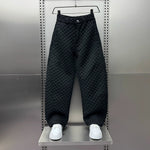 Diamond-patterned Casual Loose Straight Wide-leg Pants