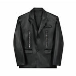 Zippered Single-breasted PU Leather Jacket