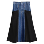 Loose Casual Denim Patchwork A-line Skirt
