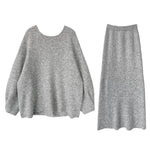 Korean Back Button Knit Sweater Skirt Two-piece Set