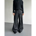 Pleated Deconstructed Rolled-up Hem Loose-fitting Wide-leg Pants