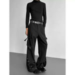 Metal Buckle Draped Casual Trousers