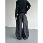 Pleated Deconstructed Rolled-up Hem Loose-fitting Wide-leg Pants