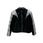 Heavy Rivet Sequin Patchwork Shoulder Pad Jacket
