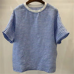 Japanese Striped Linen Loose Round Neck T-shirt